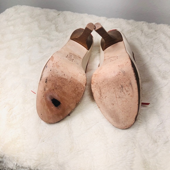 Bebe Capri Orange and Off-White Peep Toe Stilettos - Picture 9 of 9